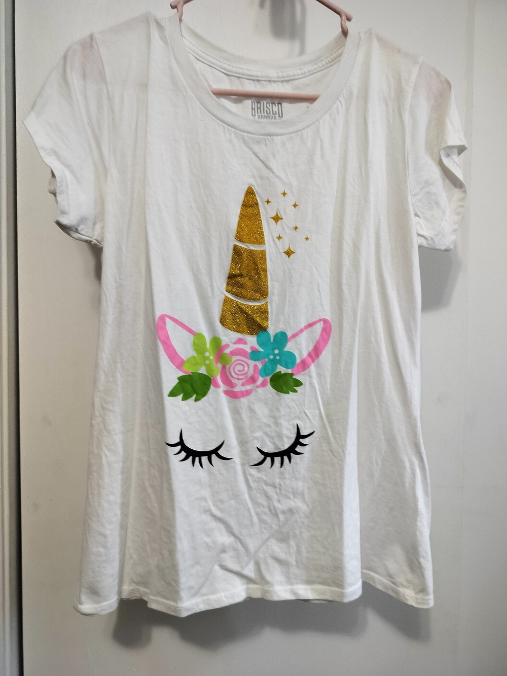 Girls' White Unicorn Graphic Tee with Gold Horn - Brisco